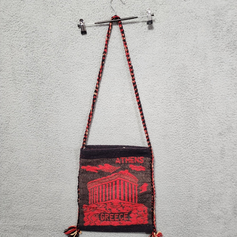 Vintage Messenger Bag Athens Greece Parthenon Woven Braided Strap Boho Hippie‎